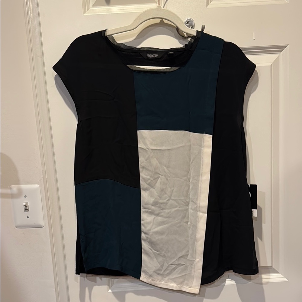 NWT Simply Vera by Vera Wang Colorblock Women's Top - Black, Teal, and White, S